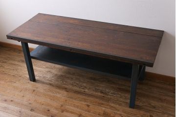 ヴィンテージ家具　ビンテージ　ジャンクさが魅力的なアイアンフレームの作業台(鉄脚テーブル)(3)
