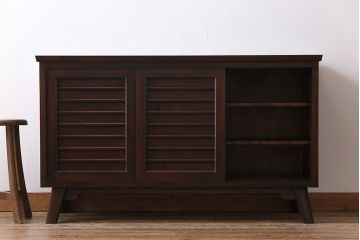 中古美品　松本民芸家具　直線のデザインが印象的なサイドボード(ローボード、収納棚、戸棚)(定価約33万円)(1)