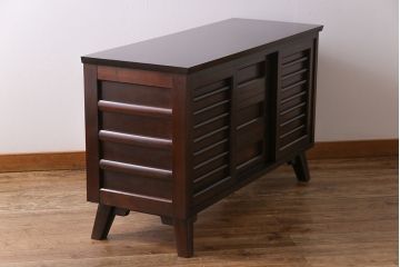 中古美品　松本民芸家具　直線のデザインが印象的なサイドボード(ローボード、収納棚、戸棚)(定価約33万円)(1)