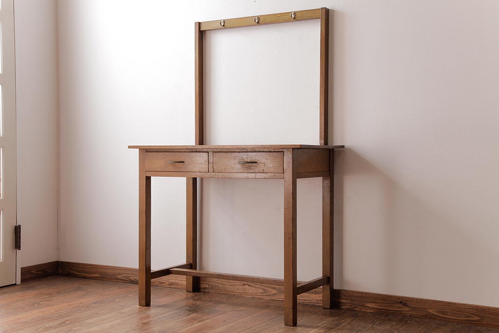 レトロ家具　昭和レトロ　さりげない個性が光るフック付きテーブル(ワークデスク、在宅ワーク、在宅用、作業台)