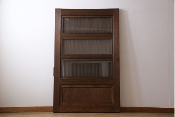 和製アンティーク　倹飩式裏ガラス　ヒノキ材　和モダンな雰囲気溢れる上品な格子蔵戸(格子戸、ガラス戸、引き戸、建具、玄関戸)