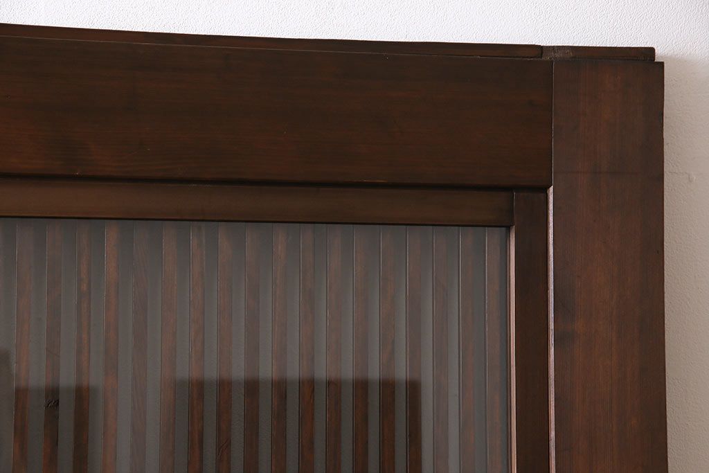 和製アンティーク　倹飩式裏ガラス　ヒノキ材　和モダンな雰囲気溢れる上品な格子蔵戸(格子戸、ガラス戸、引き戸、建具、玄関戸)