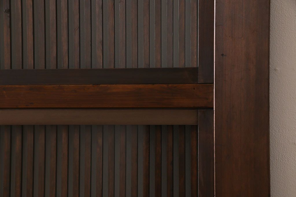 和製アンティーク　倹飩式裏ガラス　ヒノキ材　和モダンな雰囲気溢れる上品な格子蔵戸(格子戸、ガラス戸、引き戸、建具、玄関戸)