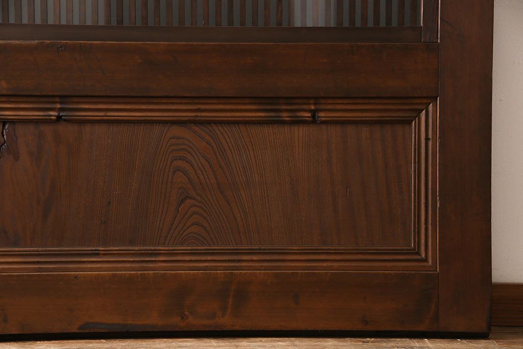 和製アンティーク　倹飩式裏ガラス　ヒノキ材　和モダンな雰囲気溢れる上品な格子蔵戸(格子戸、ガラス戸、引き戸、建具、玄関戸)