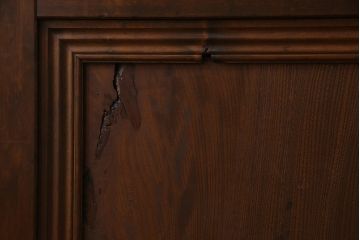 和製アンティーク　倹飩式裏ガラス　ヒノキ材　和モダンな雰囲気溢れる上品な格子蔵戸(格子戸、ガラス戸、引き戸、建具、玄関戸)