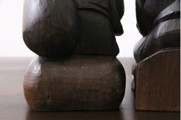アンティーク雑貨　和製アンティーク　明治大正期　古い木の味わいが魅力の大黒天・恵比寿天の置物(木彫り)