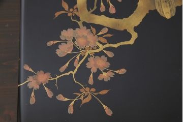 アンティーク雑貨　和製アンティーク　漆器　品のある花鳥図が美しい木製の手許箱(小物入れ、文箱、硯箱)