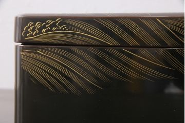 アンティーク雑貨　和製アンティーク　沈金蒔絵　凛々しい図柄が目を引く手許箱(小物入れ、文箱、硯箱)