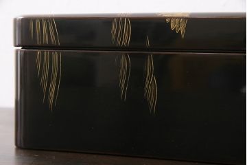 アンティーク雑貨　和製アンティーク　沈金蒔絵　凛々しい図柄が目を引く手許箱(小物入れ、文箱、硯箱)