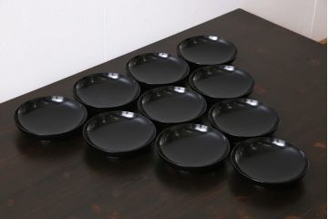 大正昭和初期　漆器　黒漆が美しい銘々皿10枚セット(木皿、菓子皿)