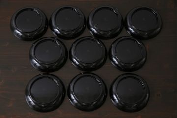 大正昭和初期　漆器　黒漆が美しい銘々皿10枚セット(木皿、菓子皿)