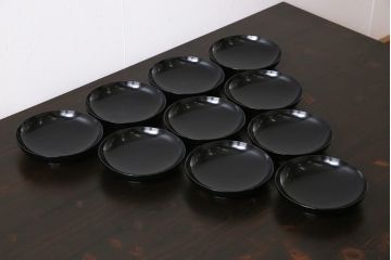 大正昭和初期　漆器　黒漆が美しい銘々皿10枚セット(木皿、菓子皿)(1)