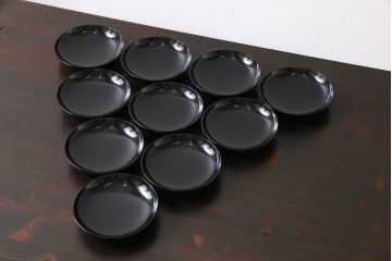 大正昭和初期　漆器　黒漆が美しい銘々皿10枚セット(木皿、菓子皿)(1)
