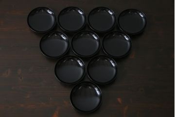 大正昭和初期　漆器　黒漆が美しい銘々皿10枚セット(木皿、菓子皿)(1)