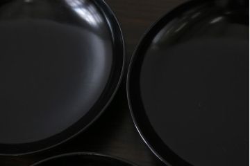 大正昭和初期　漆器　黒漆が美しい銘々皿10枚セット(木皿、菓子皿)(1)