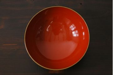 古民具・骨董　明治大正期　蒔絵　鷹と松　朱塗りのお椀5客セット(木製漆器)