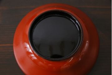 古民具・骨董　明治大正期　蒔絵　鷹と松　朱塗りのお椀5客セット(木製漆器)