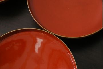 古民具・骨董　明治大正期　蒔絵　鷹と松　朱塗りのお椀6客セット(木製漆器)(3)