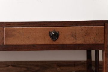 レトロ家具　昭和レトロ　栓材・樺材　取っ手が個性的な味のある趣の文机(座机、ローテーブル)