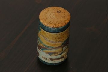 アンティーク雑貨　骨董　里山の情景が描かれた九谷焼の茶入れ(茶道具、陶器)