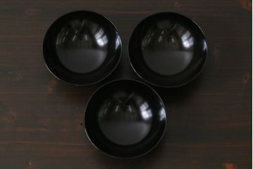 アンティーク雑貨　和製アンティーク　葵の葉紋　高級感漂う木製お椀(漆器、和食器)3客セット