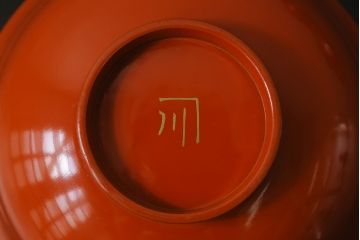 和製アンティーク　松に鶴の図　華やかで縁起の良い柄の木製お椀(漆器、和食器)4客セット