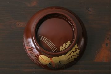 アンティーク雑貨　和製アンティーク　瓢箪の図　シックな雰囲気の木製お椀(漆器、和食器)7客セット