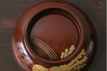アンティーク雑貨　和製アンティーク　瓢箪の図　シックな雰囲気の木製お椀(漆器、和食器)7客セット