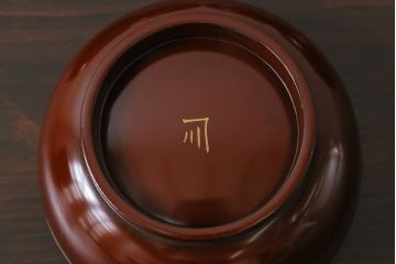 アンティーク雑貨　和製アンティーク　瓢箪の図　シックな雰囲気の木製お椀(漆器、和食器)7客セット