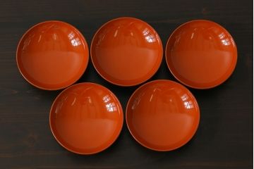 和製アンティーク　色合いが味わい深い木製お椀(漆器、和食器)5客セット
