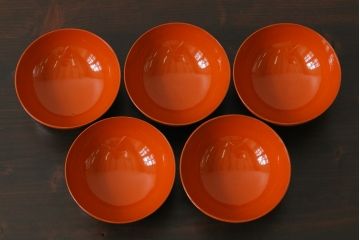 和製アンティーク　色合いが味わい深い木製お椀(漆器、和食器)5客セット