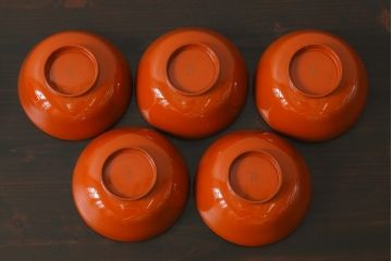 和製アンティーク　色合いが味わい深い木製お椀(漆器、和食器)5客セット