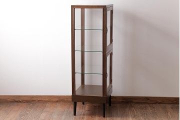 アンティーク家具　和製アンティーク　4面ガラス　上下分かれた扉の縦型ガラスケース(ショーケース、飾り棚、陳列棚)