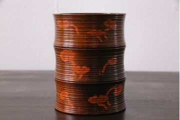 アンティーク雑貨　大正昭和初期　木製漆器　竹をモチーフにした徳利袴3客セット(小物入れ)