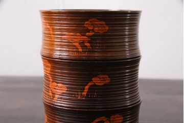 アンティーク雑貨　大正昭和初期　木製漆器　竹をモチーフにした徳利袴3客セット(小物入れ)