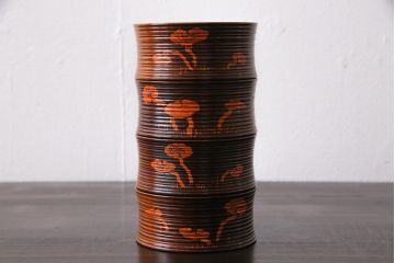 アンティーク雑貨　大正昭和初期　木製漆器　竹をモチーフにした徳利袴4客セット(小物入れ)