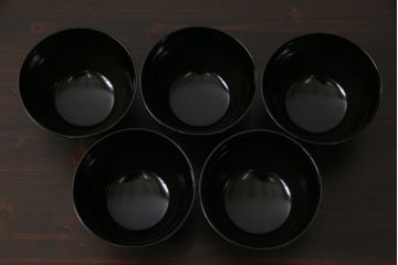 和製アンティーク　モダンな雰囲気が漂う木製糸目椀(蜆椀、漆器、和食器)5客セット