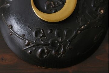 和製アンティーク　鉄錆蒔絵　赤富士の図　和モダンな蓋付椀(漆器)4客セット