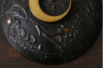 和製アンティーク　鉄錆蒔絵　赤富士の図　和モダンな蓋付椀(漆器)4客セット