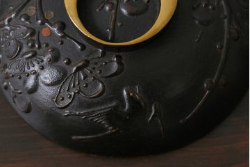 和製アンティーク　鉄錆蒔絵　赤富士の図　和モダンな蓋付椀(漆器)4客セット