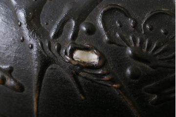 和製アンティーク　鉄錆蒔絵　赤富士の図　和モダンな蓋付椀(漆器)4客セット