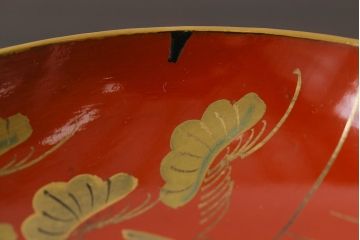 和製アンティーク　鉄錆蒔絵　赤富士の図　和モダンな蓋付椀(漆器)4客セット