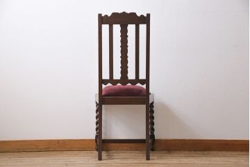 アンティーク家具　イギリスアンティーク　深みのあるオーク材の色味が魅力的なダイニングチェア(ワークチェア、椅子)