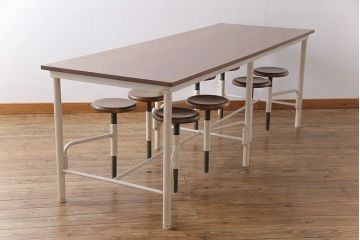 ラフジュ工房オリジナル 8脚格納スツール付きテーブル(ペイント作業台、机)(1)