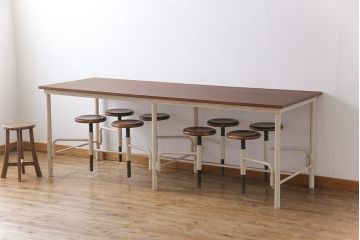 ラフジュ工房オリジナル 8脚格納スツール付きテーブル(ペイント作業台、机)(1)