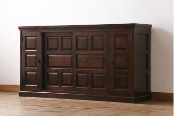 中古　北海道民芸家具　OM175　シックなデザインの玄関棚(サイドボード、下駄箱、戸棚)(定価約27万円)