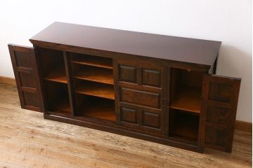 中古　北海道民芸家具　OM175　シックなデザインの玄関棚(サイドボード、下駄箱、戸棚)(定価約27万円)