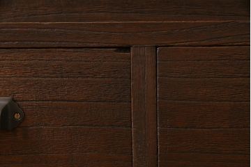 レトロ家具　昭和レトロ　当店オリジナル花菱ガラス　丸窓が目を引くリメイク戸棚(ローボード)