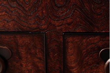 アンティーク雑貨　和製アンティーク　ケヤキ玉杢材　意匠を凝らした長火鉢(手あぶり)