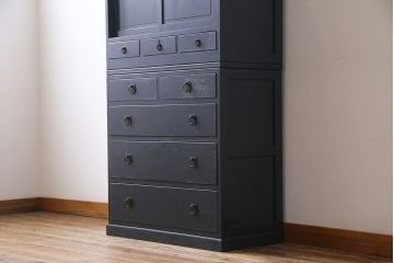 和製アンティーク　ペイント家具　幅狭　シックな雰囲気がお洒落なチェスト(重ね箪笥、収納棚、引き出し)